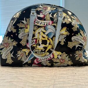 Vintage Ed Hardy Blue and Black Bowling Bag Tote